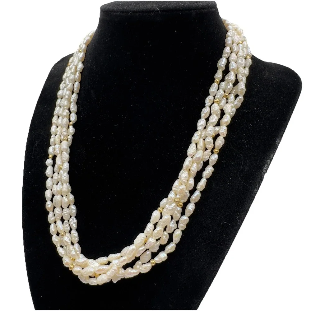 Vintage Multi-Strand Freshwater Rice/Seed Pearl Necklace Gold Tone Clasp 18" - Picture 11 of 14